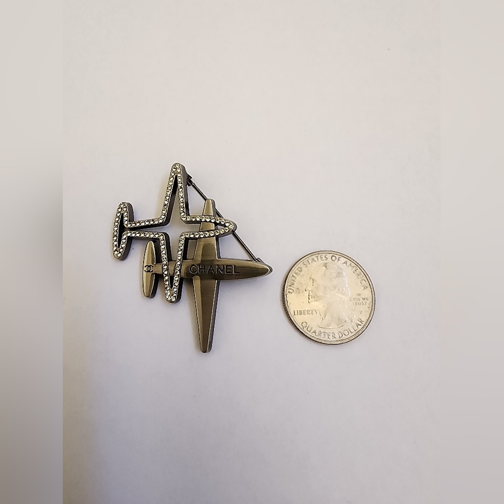 Chanel Silver-toned Airplane Brooch with Rhinestone Embelishments - Picture 4 of 4